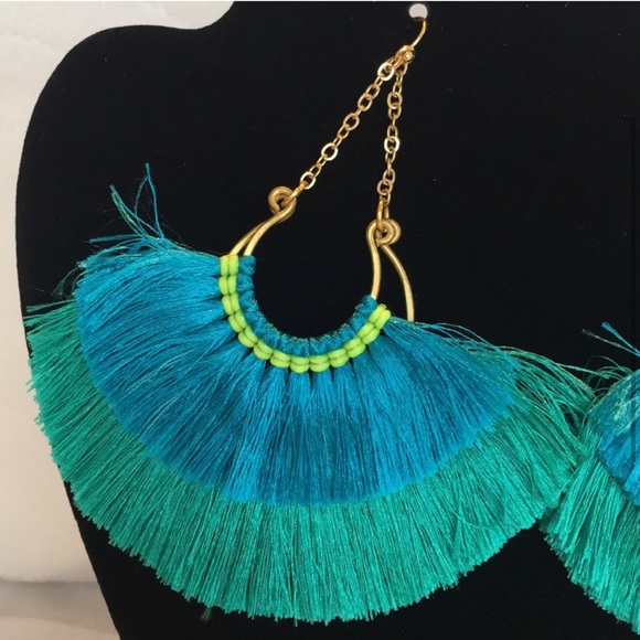 Panacea Blue Green Layered Fan Drop Earrings NWT - Picture 4 of 7